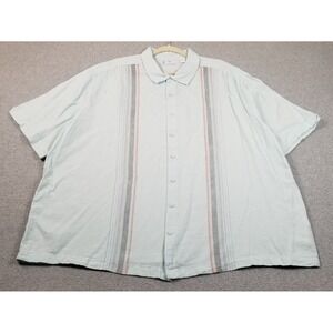 Cafe Luna Button Up Shirt Men 3XL XXXL Blue Red Striped Linen Blend Short Sleeve